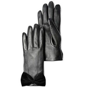 AQUA Women Leather Gloves Small Black Velvet Bow Detail Touch Screen Edgy Moto